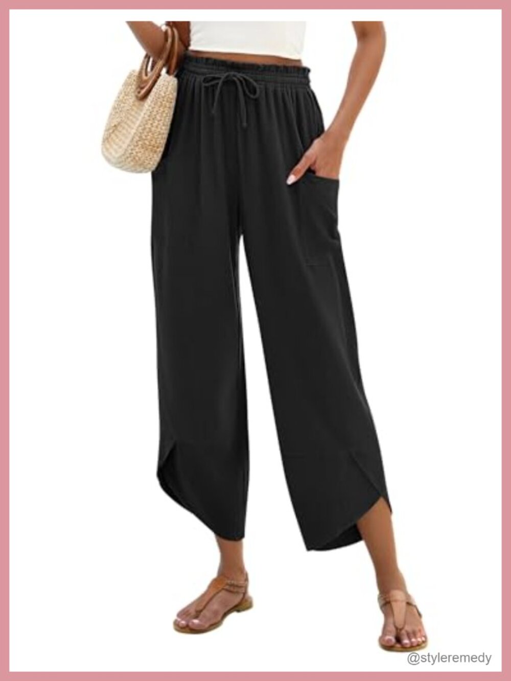 Linen Rayon Wide Leg Palazzo Pants Women Boho Capri